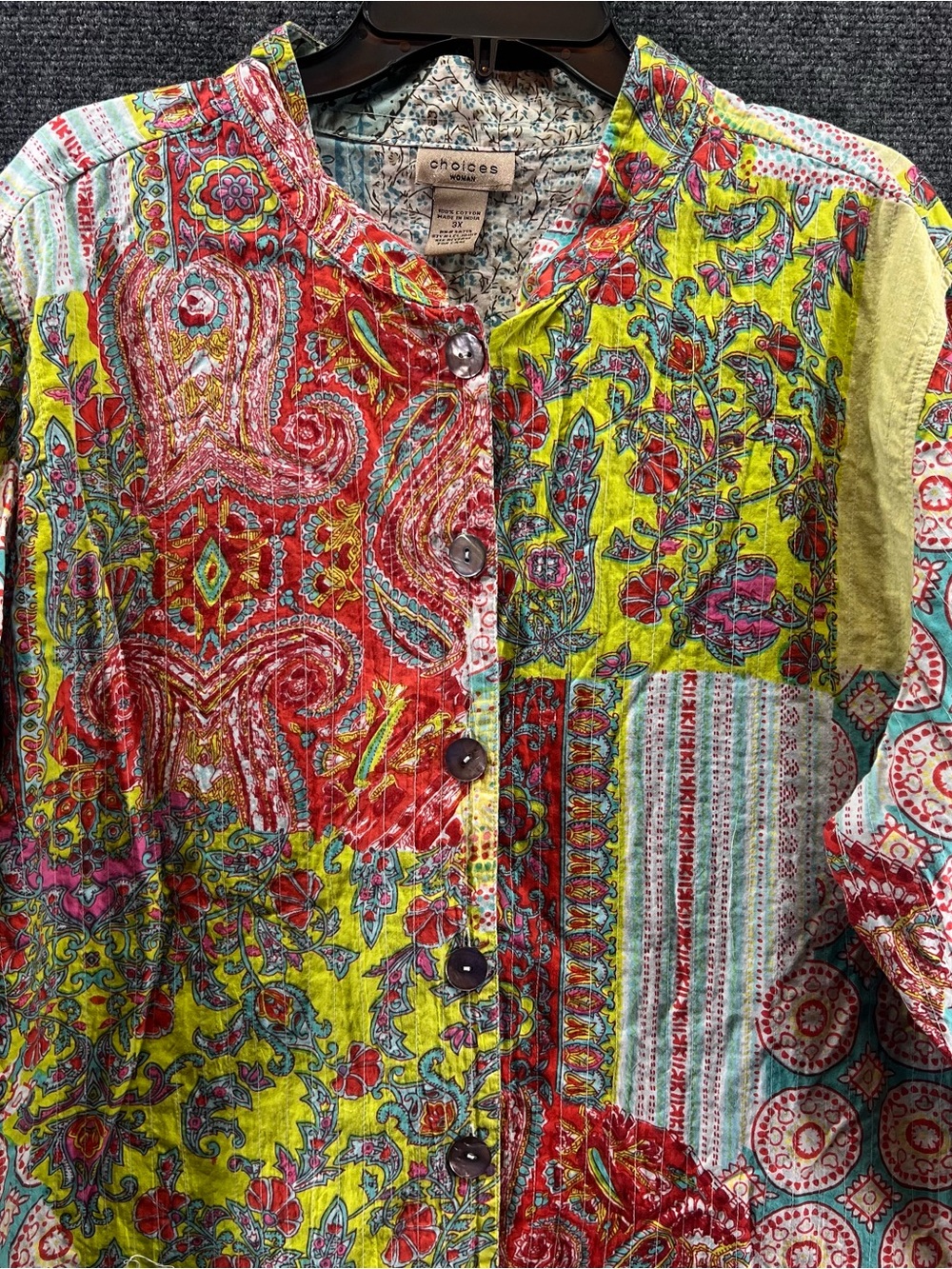 Choices Woman Patchwork Kantha Jacket 3X Cotton Boho Colorful Cottagecore Granny - Picture 2 of 11